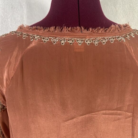 Sundance Embroidered Beaded Satin Peasant Top Blouse Sz S Mauve Boho Cottagecore - Picture 7 of 12
